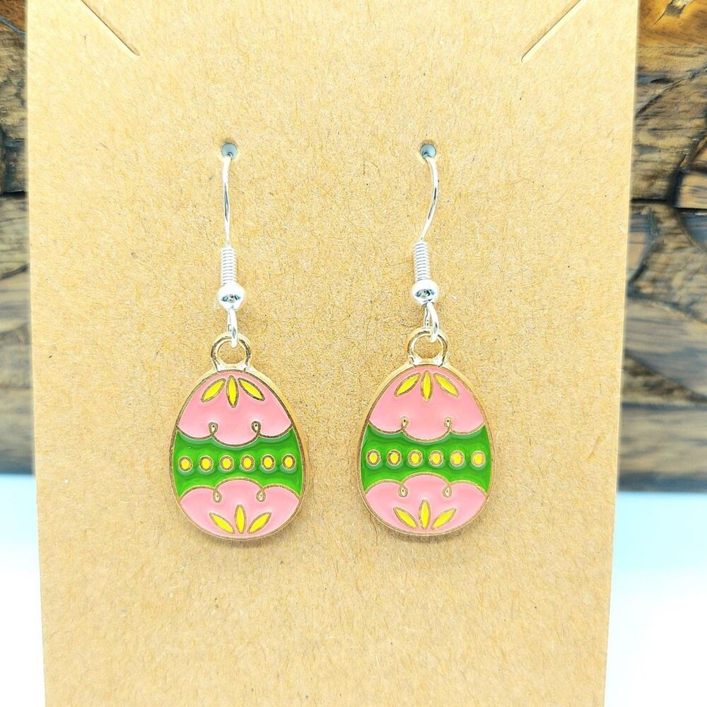 Easter Egg Earrings Spring Easter Earrings Pink and Green